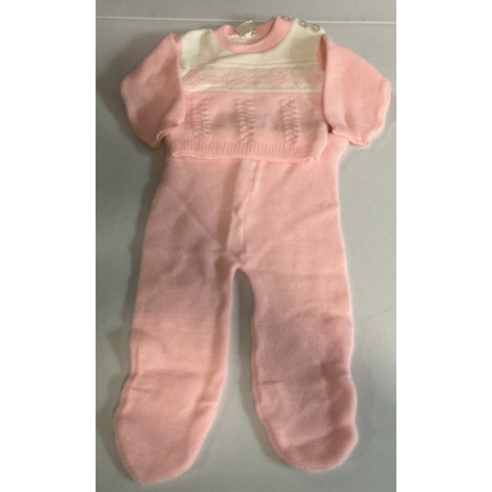 Vtg Little Bit, Infant Pink/White Knit Top Bottom Set, Pink Snowflake,‎ 0-6 mos